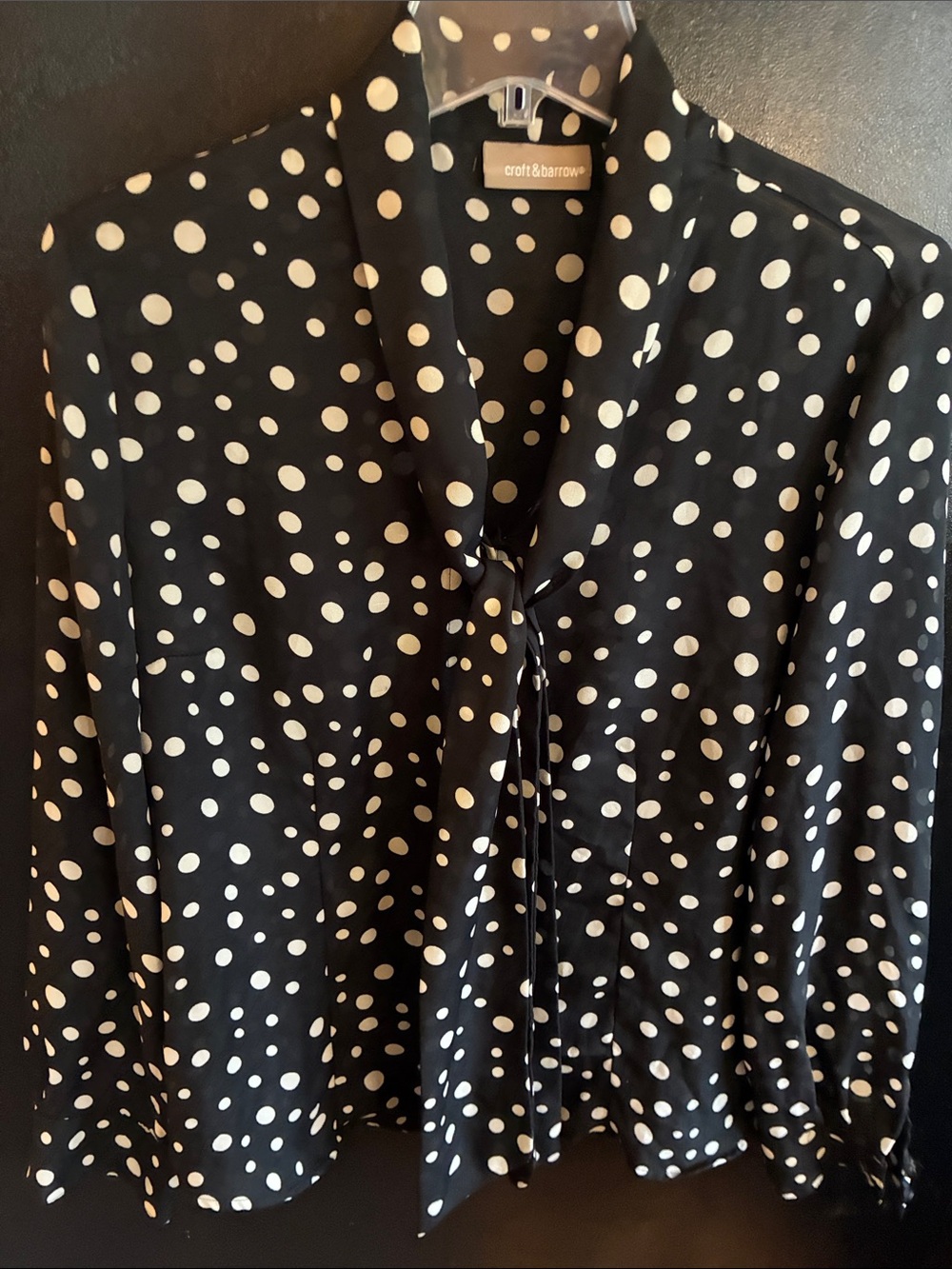 croft & barrow Black and White Polka Dot Tie-Neck Blouse